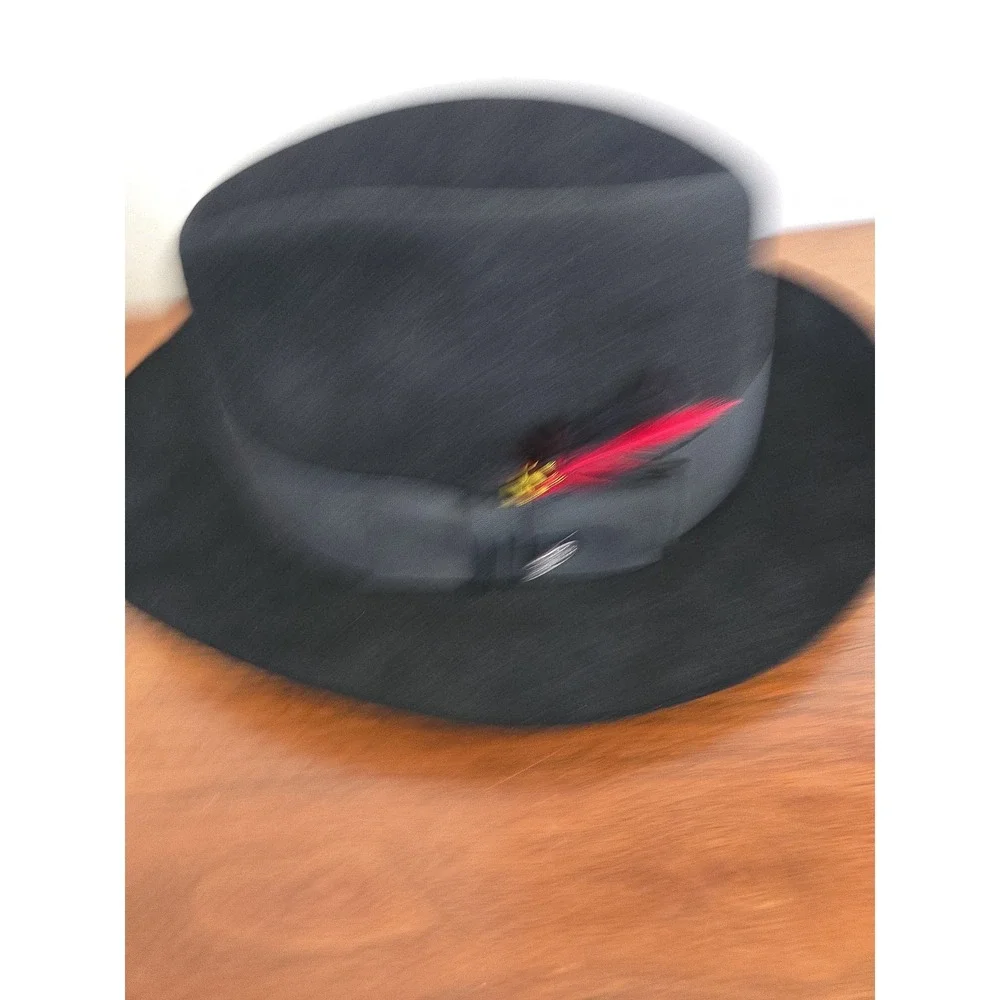 Vintage Stetson Royal Deluxe Fedora The Temple 7 1/2 Black Fur Felt Hat